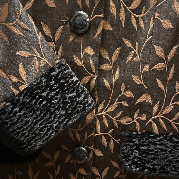 Luxury Designer Black Satin Coat, Blazer | Velvet Trim Pockets Lined, 10/12 M/L - Picture 7 of 9